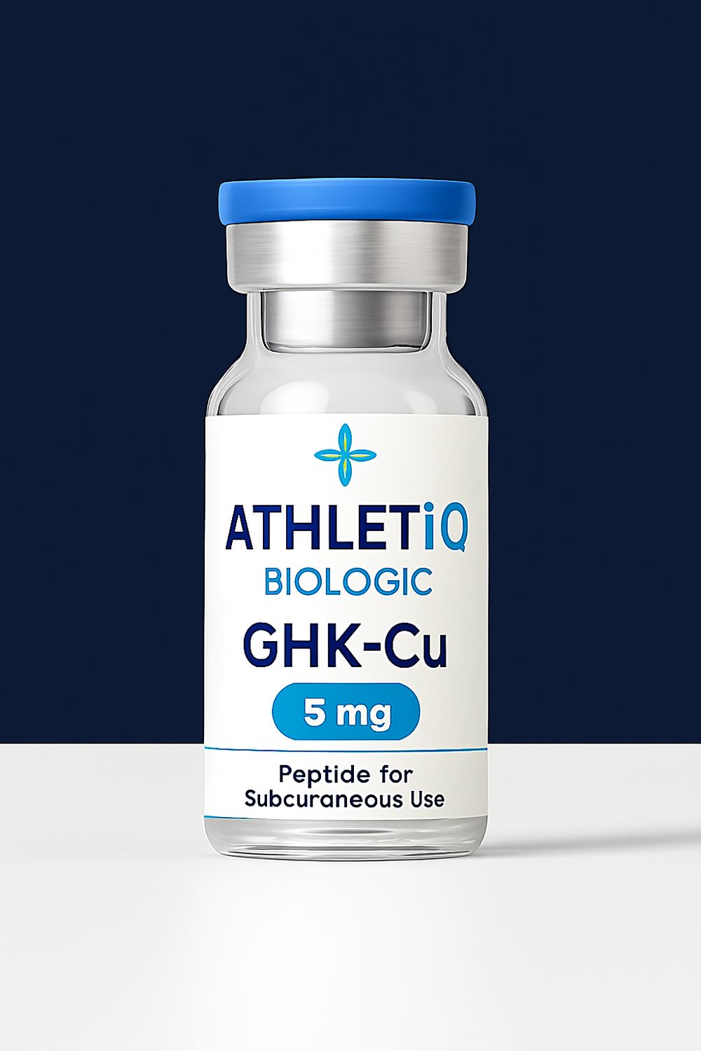 Athletiq Biologic vial of GHK-Cu 5mg, sterile lyophilized peptide labeled for research use only