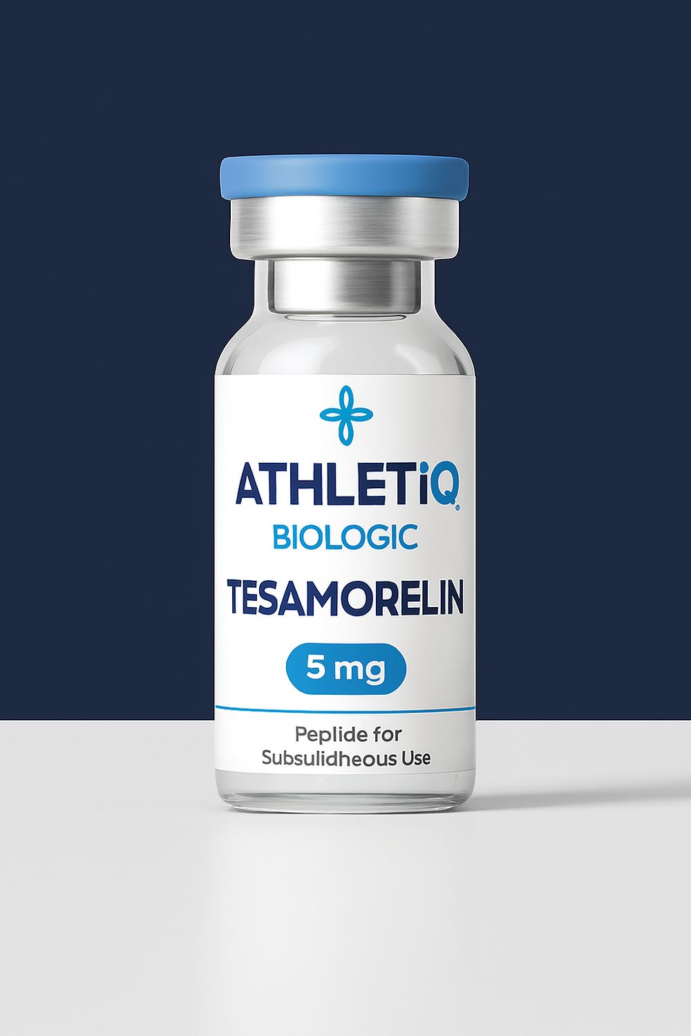 Athletiq Biologic vial of Tesamorelin 10mg, sterile lyophilized peptide labeled for research use only