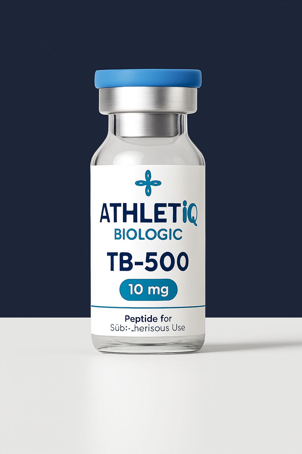 Athletiq Biologic vial of TB-500 Thymosin Beta-4 10mg, sterile lyophilized peptide labeled for research use only