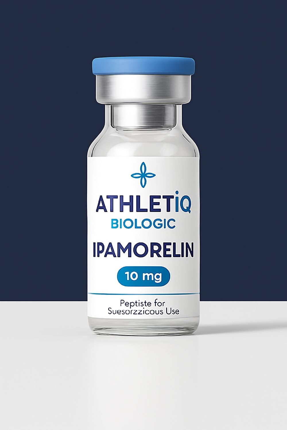Athletiq Biologic vial of Ipamorelin 10mg, sterile lyophilized peptide labeled for research use only