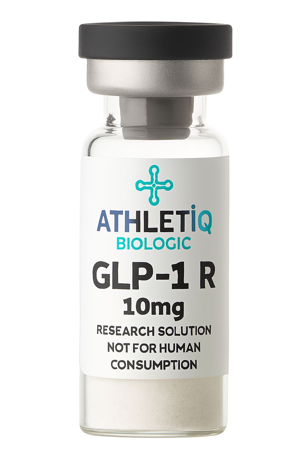 Athletiq Biologic vial of GLP-1 R 5mg, sterile lyophilized peptide labeled for research use only