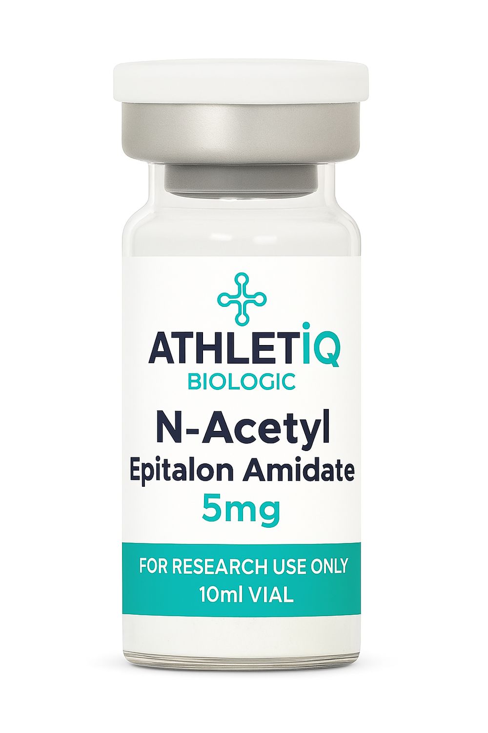 Athletiq Biologic vial of N-Acetyl Epitalon Amidate 5mg, sterile lyophilized peptide labeled for research use only