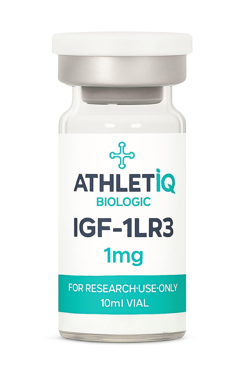 Athletiq Biologic vial of IGF-1 LR3 1mg, sterile lyophilized peptide labeled for research use only