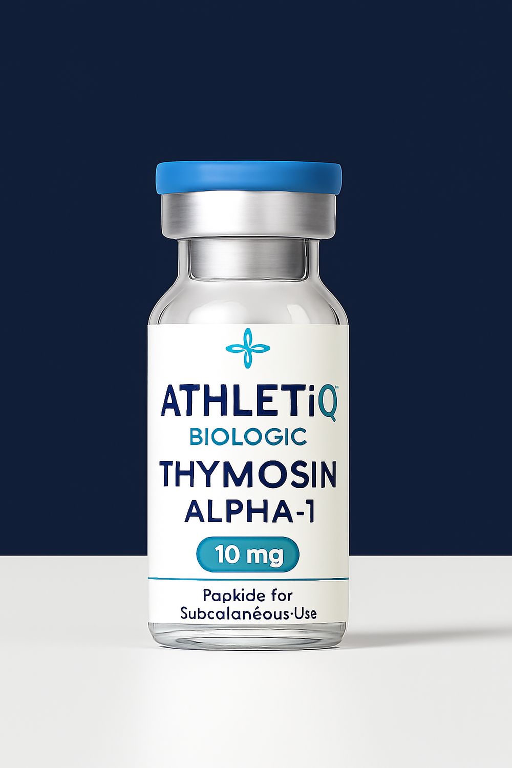 Athletiq Biologic vial of TA-1 Thymosin Alpha-1 10mg, sterile lyophilized peptide labeled for research use only