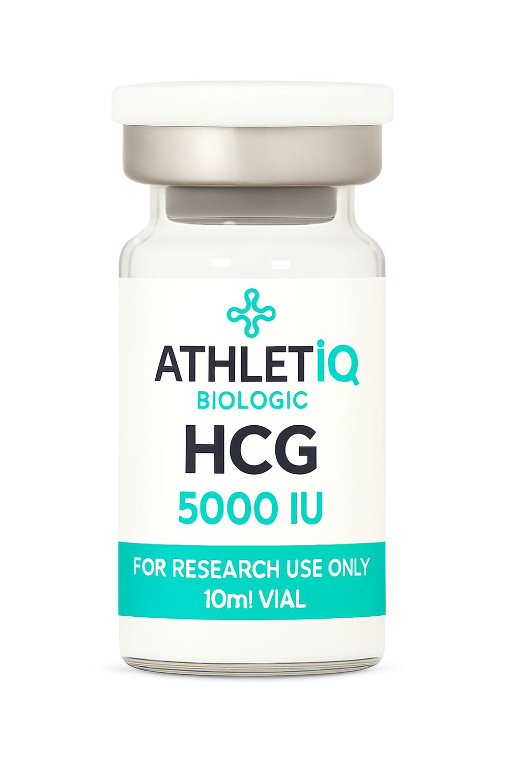 Athletiq Biologic vial of HCG 10000 IU, sterile lyophilized peptide labeled for research use only