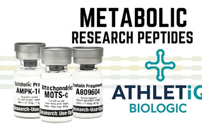 Athletiq Biologic Metabolic Pathway Research Peptides category with sterile lyophilized vials labeled for research use only