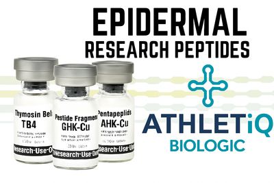 Athletiq Biologic Epidermal Research Peptides category with sterile lyophilized vials labeled for research use only