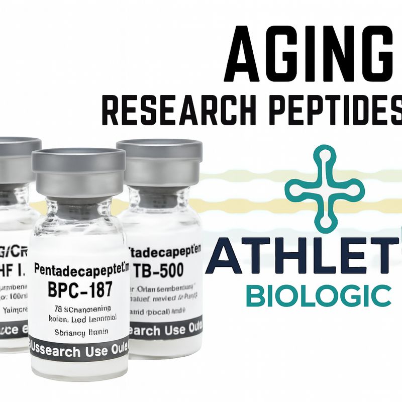 Athletiq Biologic Aging Research Peptides category with sterile lyophilized vials labeled for research use only