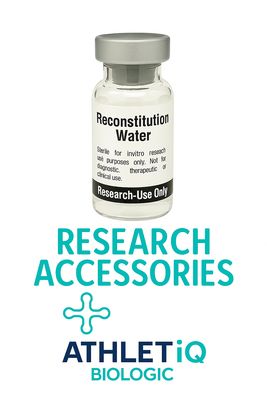 Athletiq Biologic Research Accessories category with sterile vials, syringes, and ancillary supplies labeled for research use