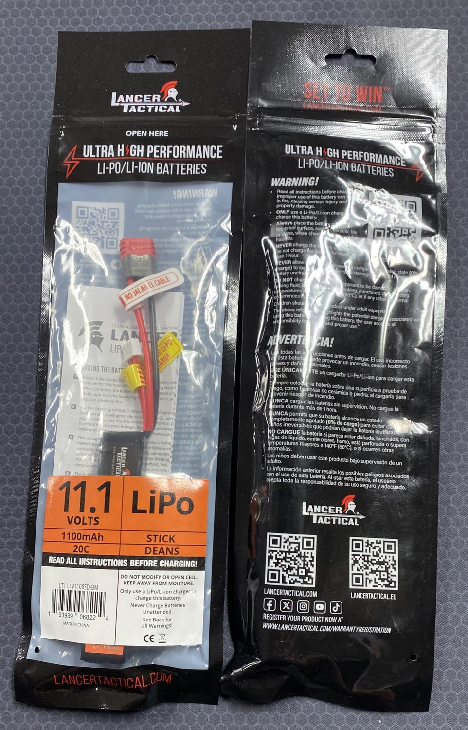 Lancer Tactical 11.1v 1100mAh 20c LiPO Stick Deans