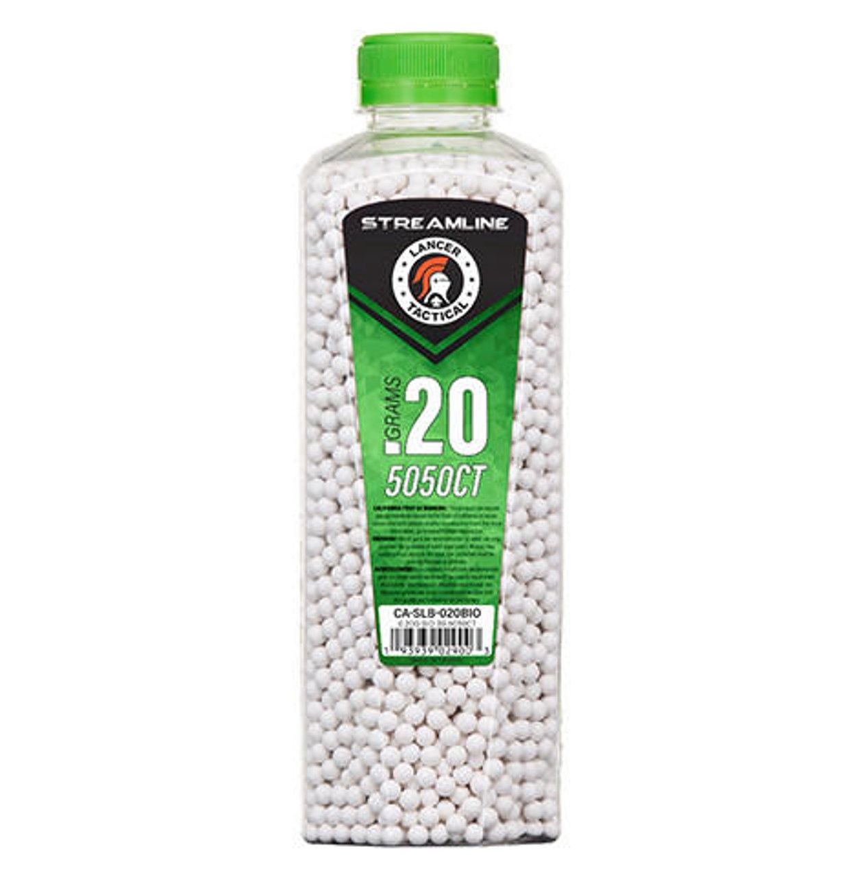Lancer Tactical 5050 Round 0.20g Streamline Airsoft Bio Bottle, White