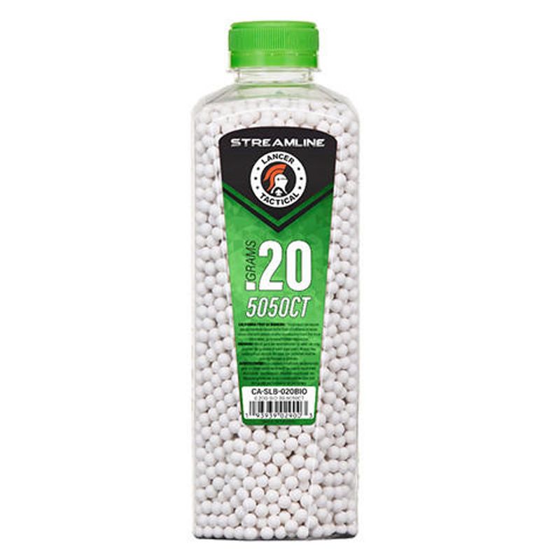 Lancer Tactical 5050 Round 0.20g Streamline Airsoft Bio Bottle, White