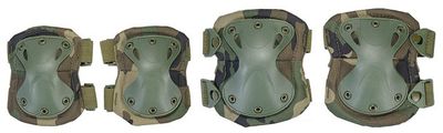 Lancer Tactical Quick-Release Knee &amp; Elbow Pad Set, Woodland Camo