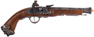 HFC Flintlock Pirate CO2 Airsoft Pistol, Silver/Wood