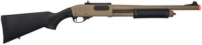 Golden Eagle M870 3/6-Shot Pump Action Gas Powered Airsoft Shotgun, Tan/Black