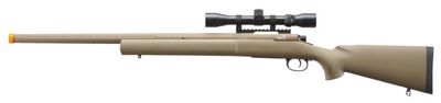Lancer Tactical High FPS M24 Bolt Action Spring Powered Airsoft Sniper Rifle w/ Scope, Tan