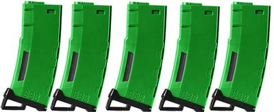 Lancer Tactical 130 Round High Speed Mid-Cap M4 Airsoft Magazine, Green, 5 Pack