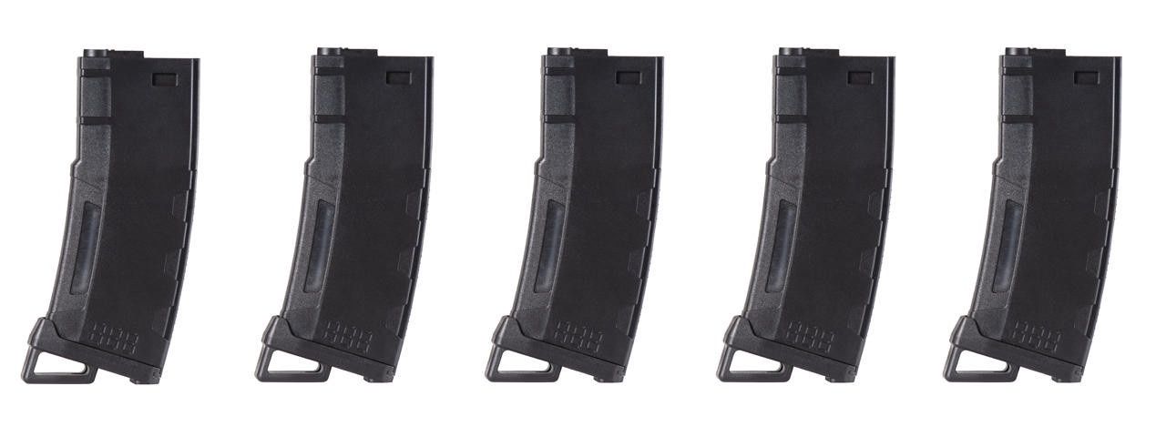 Lancer Tactical 130 Round High Speed Mid-Cap M4 Airsoft Magazine, Black, 5 Pack