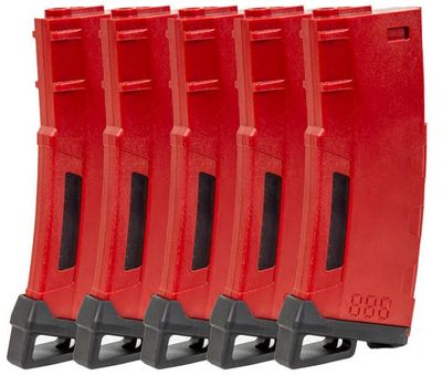 Lancer Tactical 130 Round High Speed Mid-Cap M4 Airsoft Magazine, Red, 5 Pack