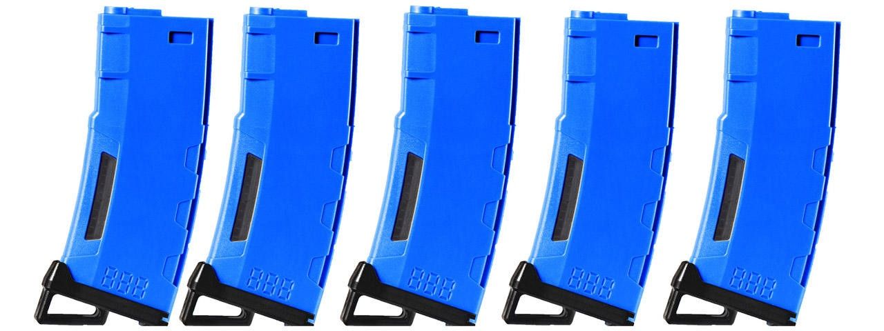 Lancer Tactical 130 Round High Speed Mid-Cap M4 Airsoft Magazine, Blue, 5 Pack