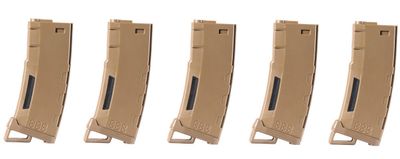 Lancer Tactical 130 Round High Speed Mid-Cap M4 Airsoft Magazine, Tan, 5 Pack