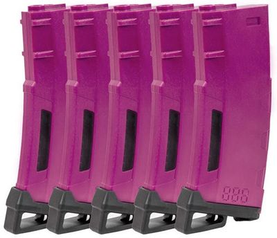 Lancer Tactical 130 Round High Speed Mid-Cap M4 Airsoft Magazine, Purple, 5 Pack