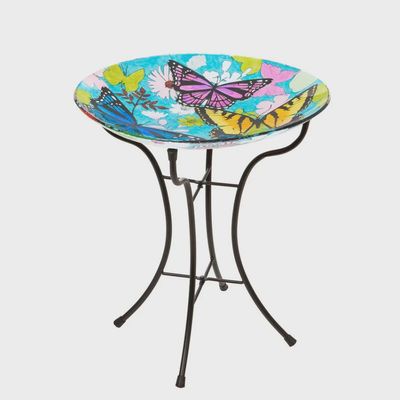 Bird Bath Embossed Glass Shaped