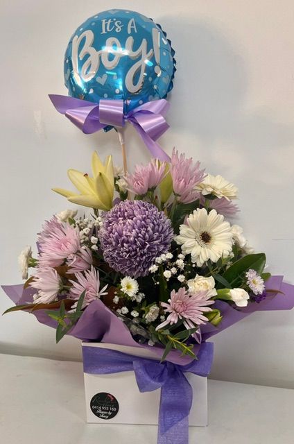 Baby Boy Flowers with a Balloon
