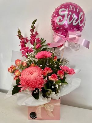 Baby Girl Flowers & Balloon Baby Girl Flowers & Balloon
