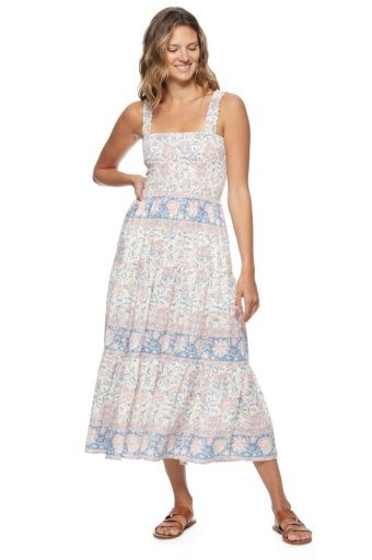 SADIEVILLE SMOCKED BODICE FLORAL GAUZE MAXI DRESS, Size: XS