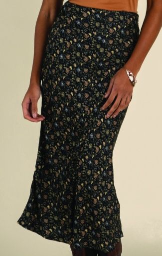 PEARLA SLIP SKIRT, Colour: BLACK FLORAL, Size: X-Small