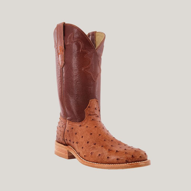 R. Watson Men's Boots Cognac Full Quill Ostrich Roper Boots
