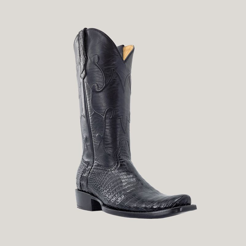 R. Watson Men's Black American Alligator and Black Goat Boot