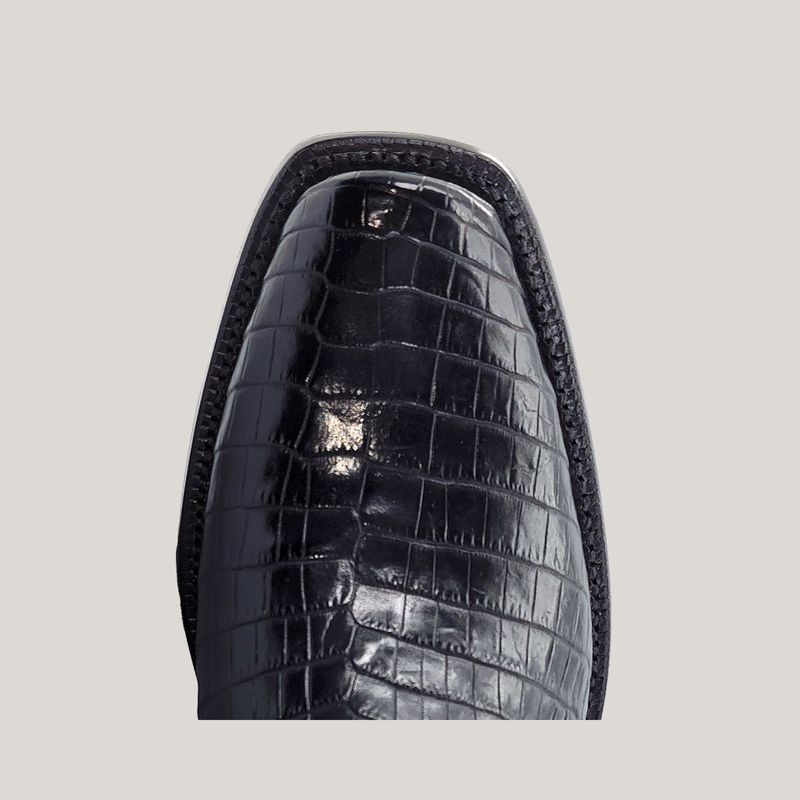 R. Watson Men's Black American Alligator and Black Goat Boot