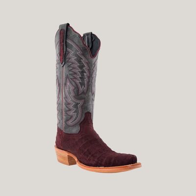 R. Watson Women&#39;s Nubuck Rhubarb Caiman Belly and Steel Grey Cowhide Boot