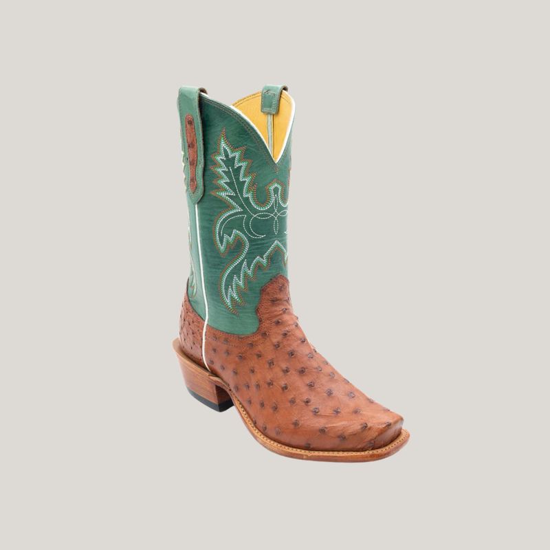Fenoglio Women's Cognac Full Quill with Turquoise Eagle Boots