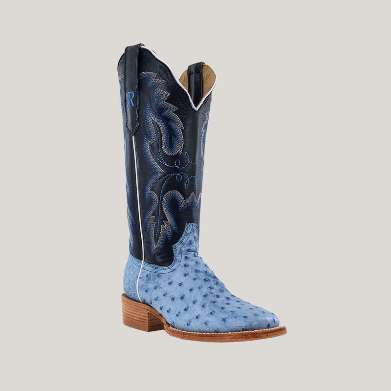 R. Watson Women's Denim Bruciato Full Quill Ostrich Boot
