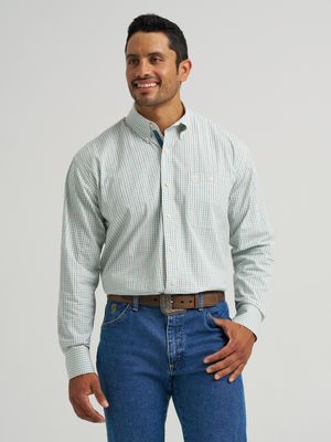 George Straight™ Long Sleeve One Pocket Button Down Shirt -Powder Blue Plaid - Wrangler Men&#39;s