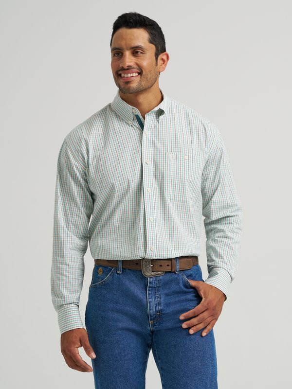 Powder Blue Plaid  Button Down Shirt  - Wrangler Men's
