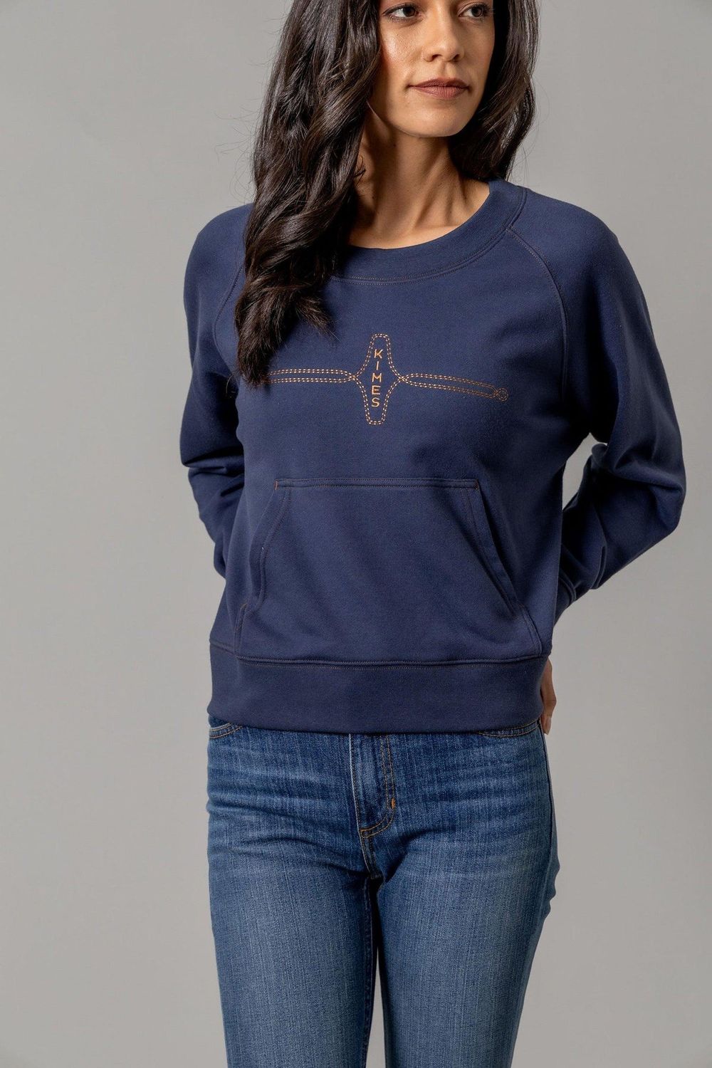 Gracie Cropped Crewneck - Navy - Kimes Ranch