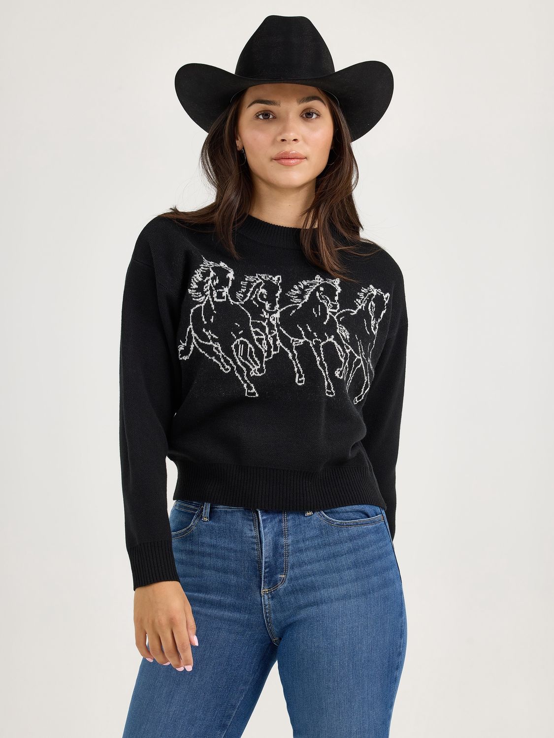 Women&#39;s Wrangler Vintage Crew Black Horse Stitch Sweater
