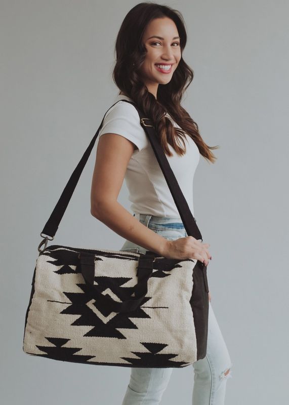Cream &amp; Black Aztec Duffel - Panache Apparel
