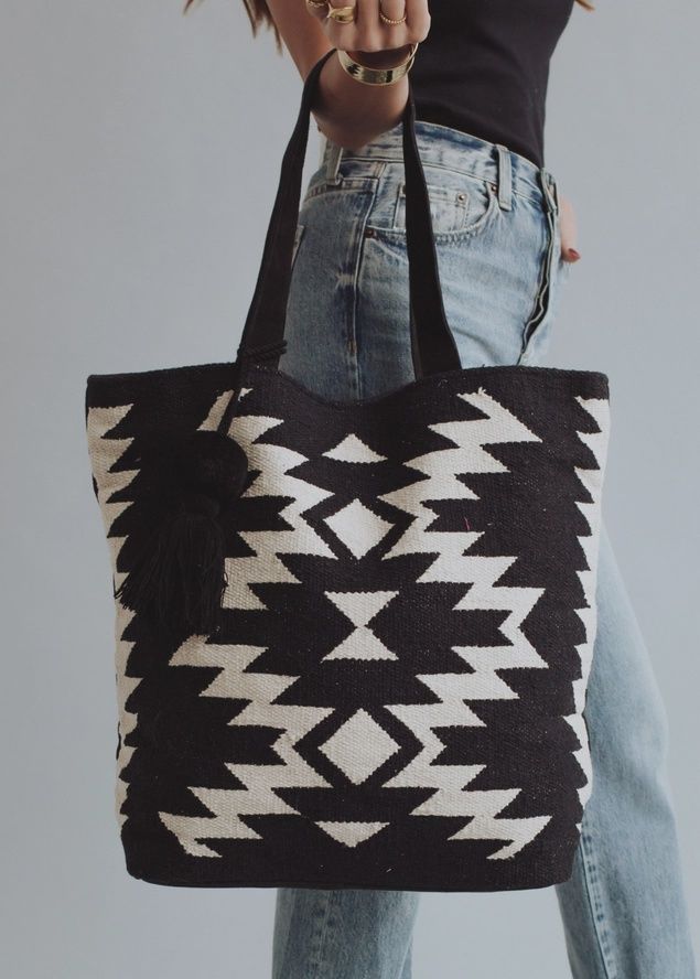 Black &amp; Cream Aztec Tote - Panache Apparel