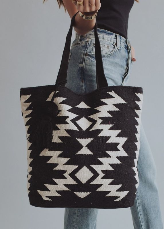 Black &amp; Cream Aztec Tote - Panache Apparel
