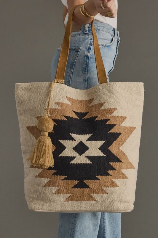 Cream, Tan &amp; Black Aztec Tote - Panache Apparel