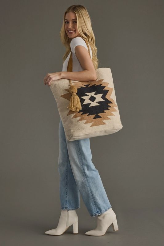 Cream, Tan &amp; Black Aztec Tote - Panache Apparel