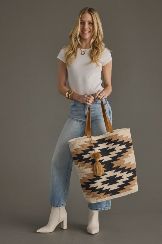 Cream, Black &amp; Tan Western Tote - Panache Apparel