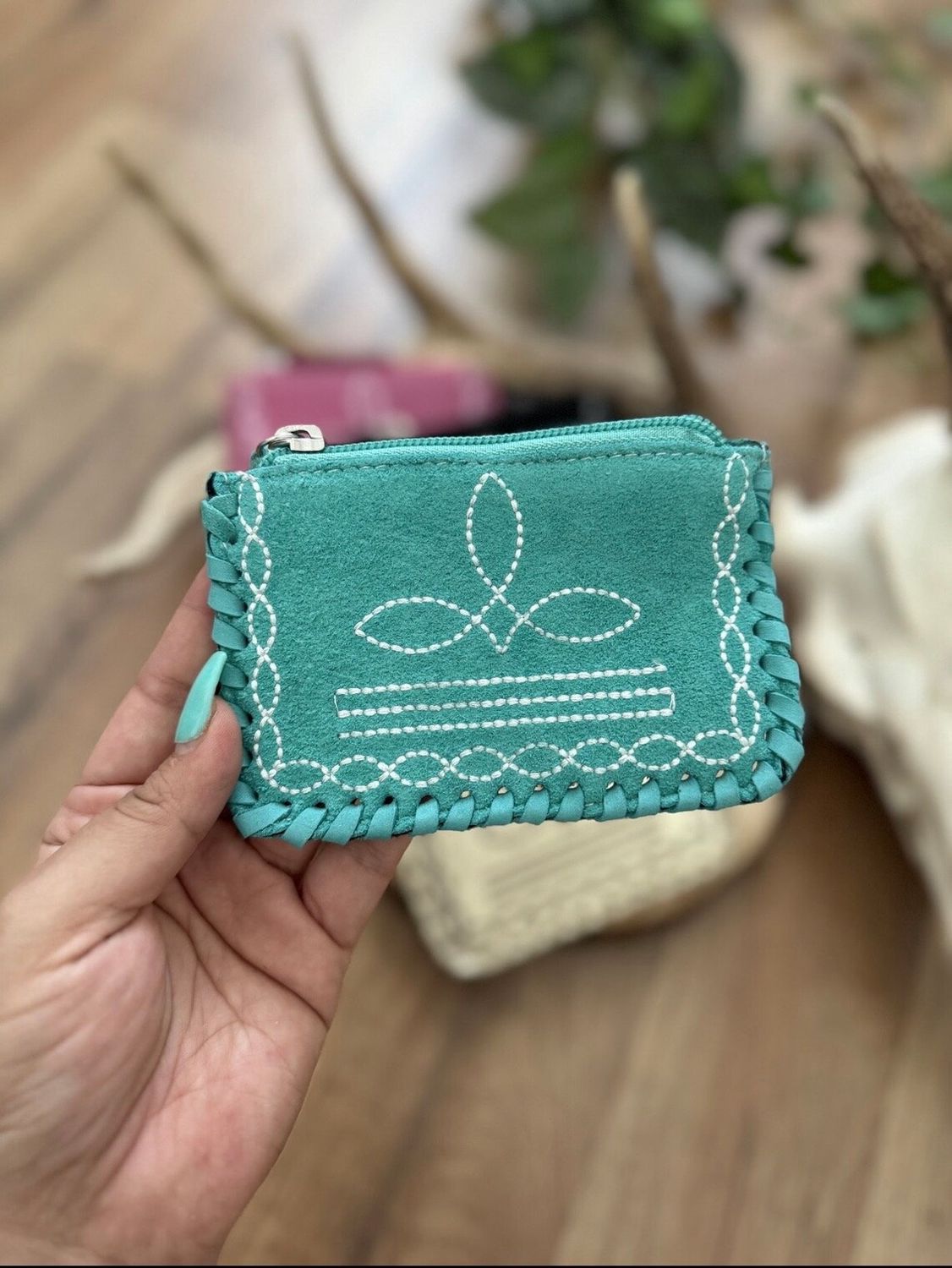 Turquoise Bootstitch Coin Pouch