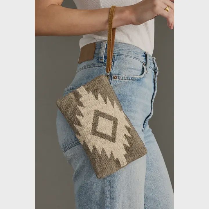 Taupe &amp; Cream Aztec Wristlet