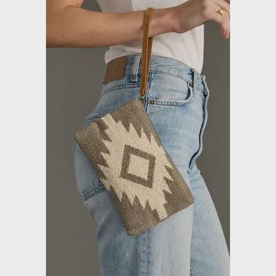 Taupe &amp; Cream Aztec Wristlet
